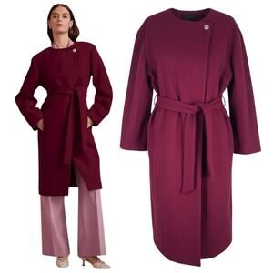 Ann Taylor Tie Waist Balloon Sleeve Wool Blend Coat Mulberry Size XXL